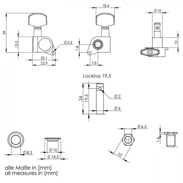 Schaller M6 Back Lock, 4/2 for Music Man