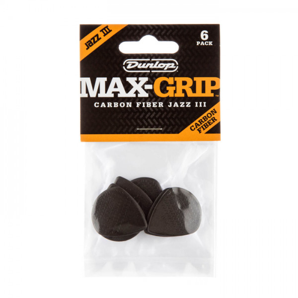 Dunlop Max Grip Jazz III XL Carbon Fiber Plektren - 6 Stück